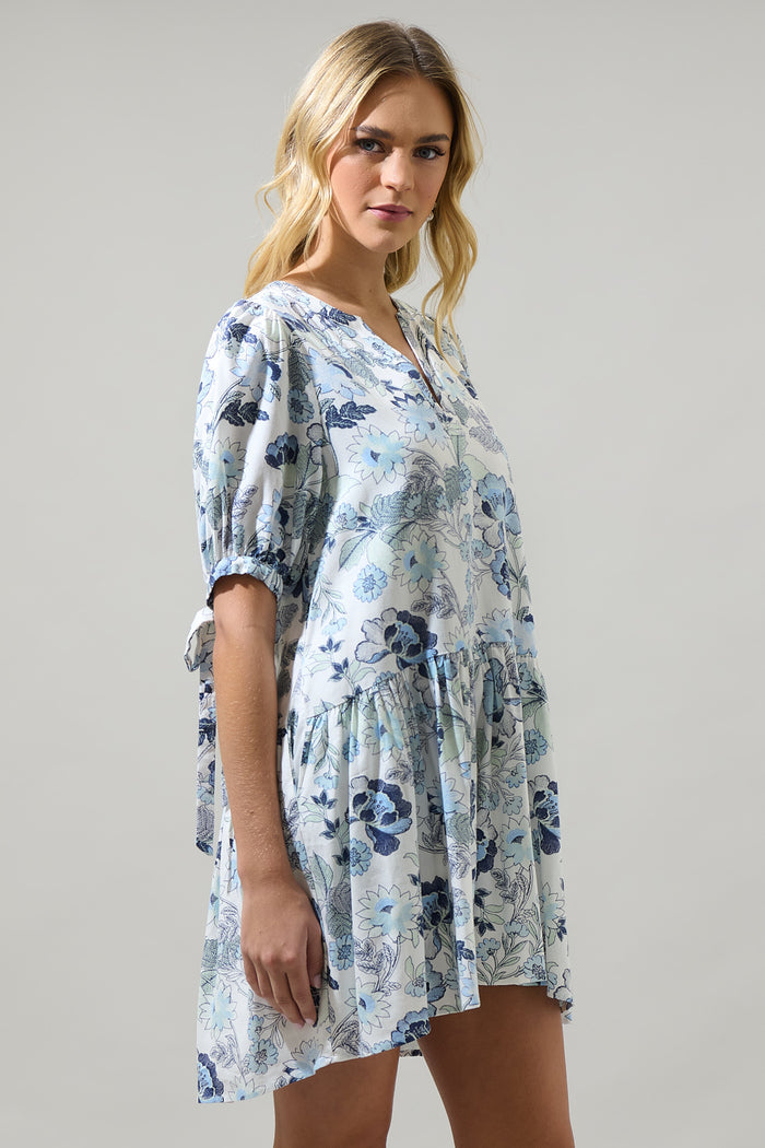 Wrenley Garden Floral Hinley Split Neck Mini Dress
