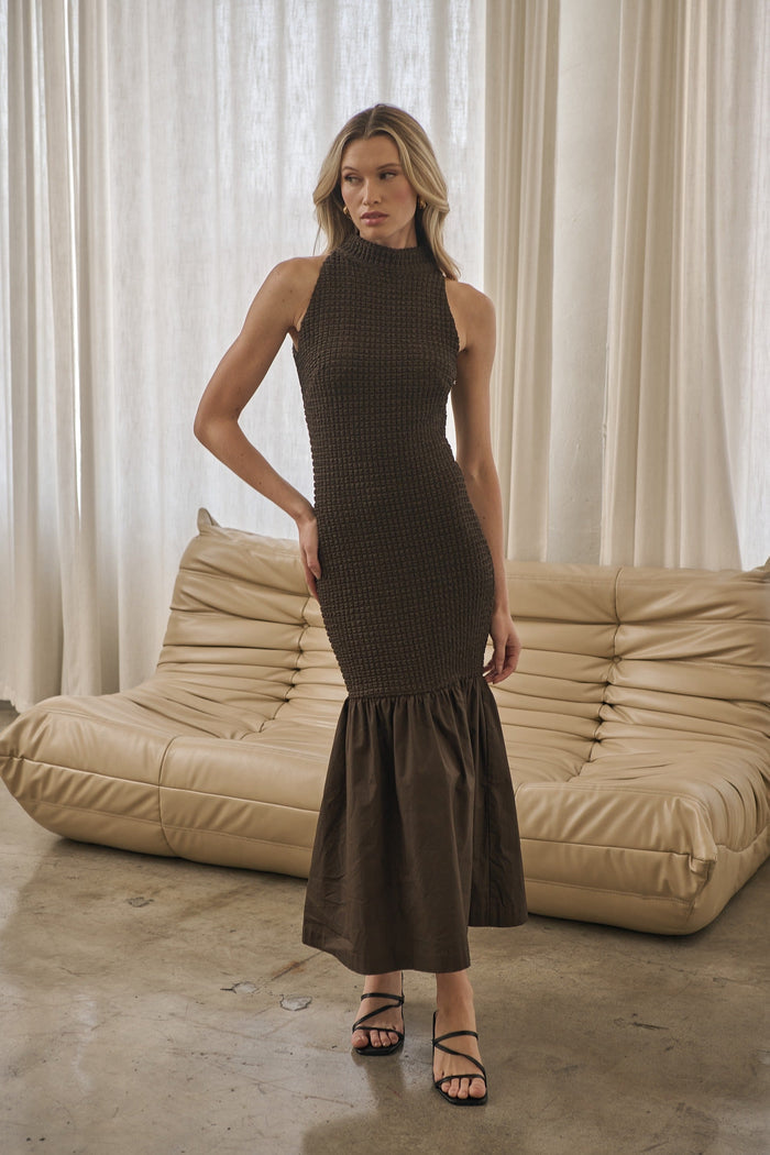 Yahaira Mix Media Midi Dress